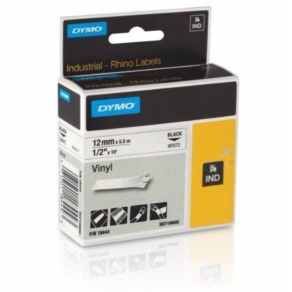   Dymo szalag 12mm, fehér (fekete betű)  színes vinyl 18444  Rhino 5000-hez