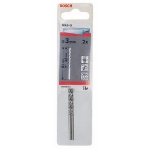   Bosch fémfúró HSS-G STD  3x33x61mm 2db/cs (2608585911) Megmunkálható anyagok:vastartalmú fémek, műanyag