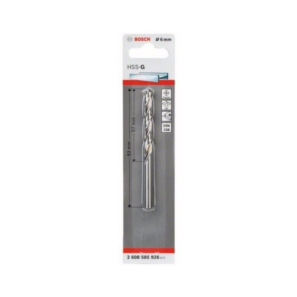 Bosch fémfúró HSS-G STD  6x57x93mm 1db/cs (2608585926) Megmunkálható anyagok:vastartalmú fémek, műanyag