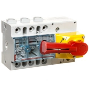   Legrand Vistop 100A 3P mellső, piros kar/sárga fedlap, terhelésszakaszoló kapcsoló sínre - 22320