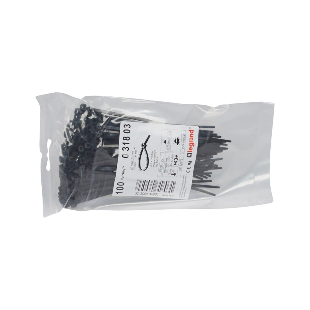 Kábelkötegelő 140x3,5 fekete, UV-álló Colring 031803 Legrand