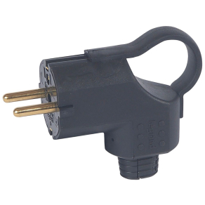   Legrand földelt csatlakozódugó, oldalsó bekötésű, kihúzóval, fekete - 50252