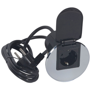   Legrand összeszerelt asztali kábelrendező 2P+F csatlakozóaljzattal, rozsdamentes acélkeret és fekete mechanizmus - 54082