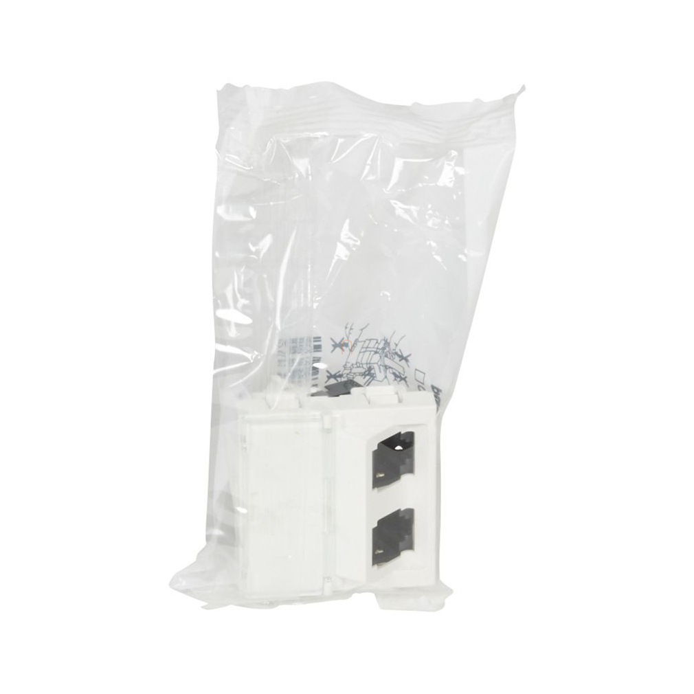 Leg.076506 Program Mosaic RJ45 informatikai csatlakozóaljzat, 2xRJ45 árnyékolt (FTP) Cat6, 2 modul széles, 45 fokban döntött aljzattal, fehér