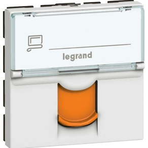   Legrand Program Mosaic LCS2 RJ45 aljzat Cat 6A STP 2 modul fehér narancssárga redőnnyel - 76525