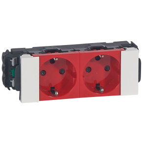   Legrand Program Mosaic DLP-S bepattintható 2x2P+F aljzat, sinezett, Soluclippel, piros, reteszelt - 77222