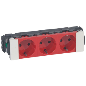   Legrand Program Mosaic DLP-S bepattintható 3x2P+F aljzat, sinezett, Soluclippel, piros - 77243