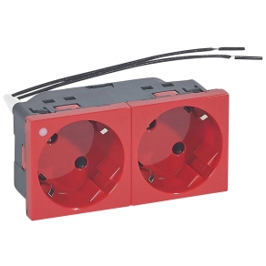   Legrand Program Mosaic 2x2P+F aljzat irányfénnyel, sínezett, rugós, piros - 77291