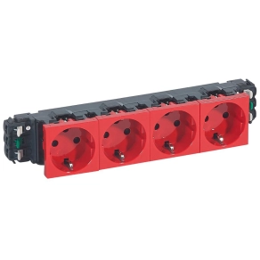   Legrand Program Mosaic 4x2P+F DLP aljzat reteszelt, sínezett, rugós, piros - 77424