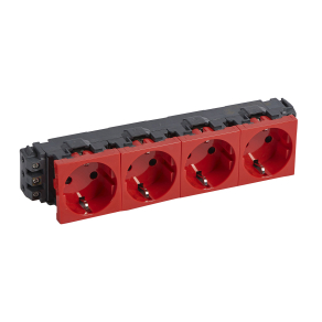   Legrand Program Mosaic 4x2P+F DLP aljzat, sínezett, csavaros, piros - 77614