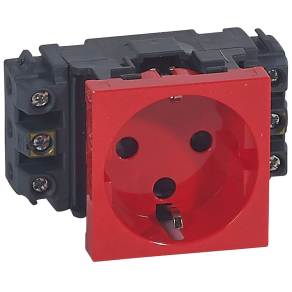   Legrand Program Mosaic 1x2P+F DLP aljzat reteszelt, sínezett, csavaros, piros - 77621