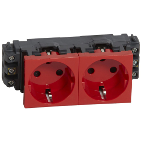   Legrand Program Mosaic 2x2P+F DLP aljzat reteszelt, sínezett, csavaros, piros - 77622