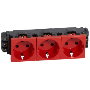   Legrand Program Mosaic 3x2P+F DLP aljzat reteszelt, sínezett, csavaros, piros - 77623