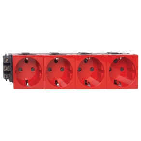   Legrand Program Mosaic 4x2P+F DLP aljzat reteszelt, sínezett, csavaros, piros - 77624