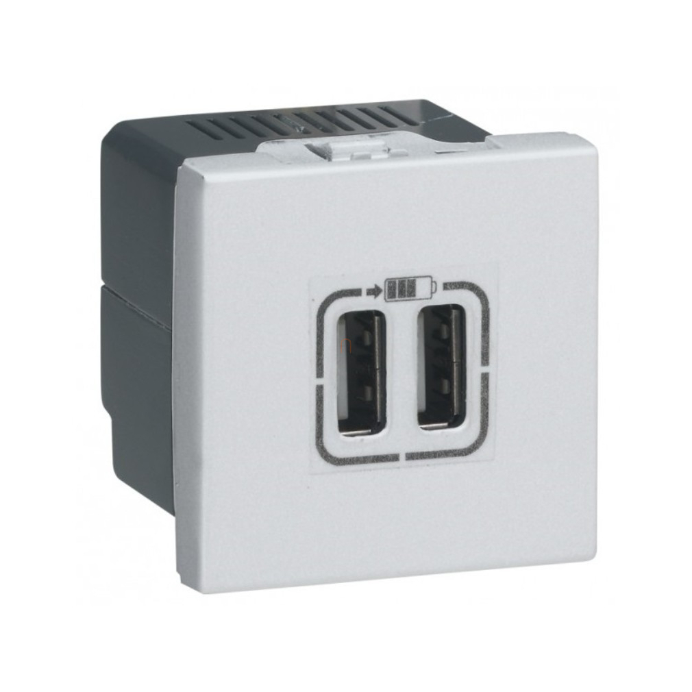 Legrand 079394 Program Mosaic kettős USB töltő aljzat, 1500 mA, 2 modulos, alumínium