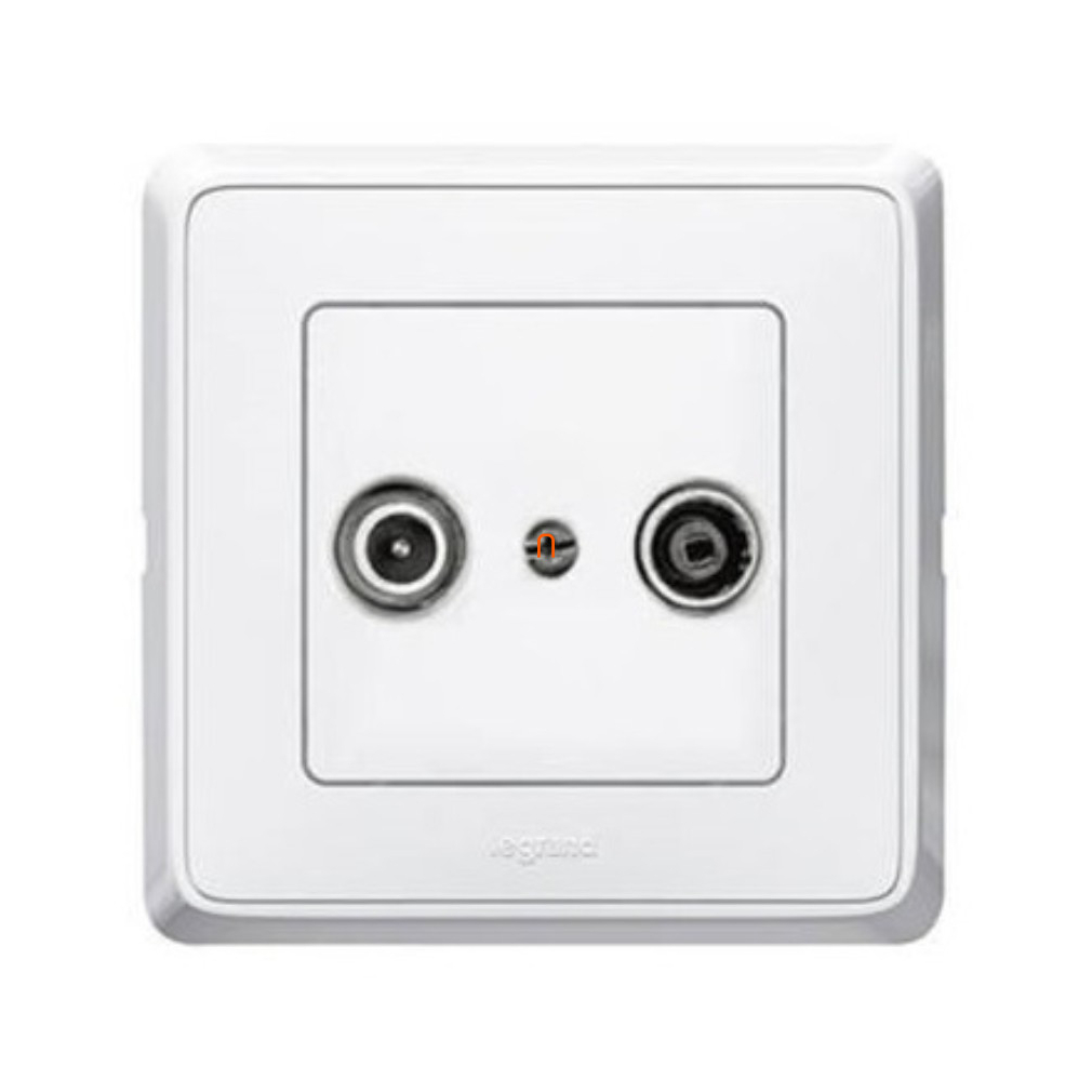 Legrand Cariva 773832 fehér TV-RD aljzat, 1dB, végzáró kerettel