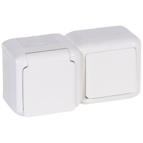   Legrand Forix IP44 fk 1P kapcsoló + 2P+F csatlakozóaljzat, csapófedéllel, biztonsági zsaluval, fehér - 782371