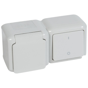   Legrand Forix IP44 fk 2P kapcsoló + 2P+F csatlakozóaljzat, csapófedéllel, biztonsági zsaluval, szürke - 782392