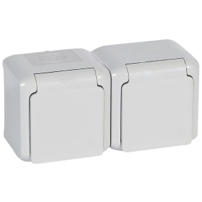  Legrand Forix IP44 fk 2x2P+F földelt csatlakozóaljzat, 16A, csapófedéllel, biztonsági zsaluval, szürke - 782394