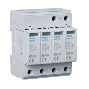   HAGER SPB413 Túlfeszültség levezető, II típus (C osztály) 4P, cserélhető betétes, 40kA, 1,35kV, TT/TNS