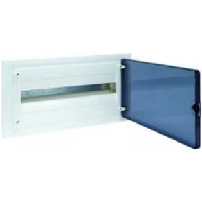   Kiselosztó falonkívüli 1soros, 18 modulos átlátszó ajtóval IP40 PE/N sínnel HAGER Golf VS118TD