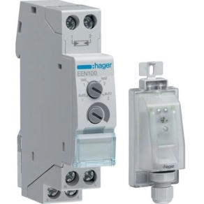   Alkonykapcsoló, 1 váltó, 10A, 230V AC, moduláris, falon kívüli (EEN003) érzékelővel, Hager, EEN100