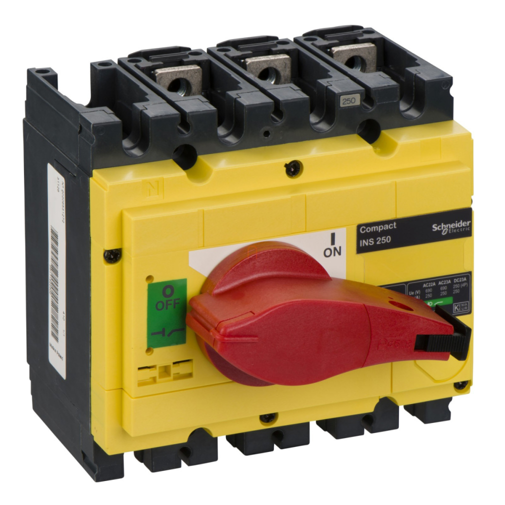 Interpact INS250 3P piros kapcsolókar, sárga homloklap 31126 Schneider