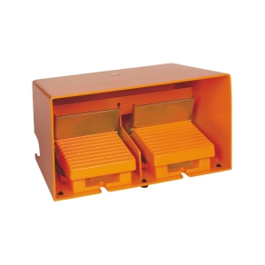 Schneider Electric Harmony XPE - XPER5100D - lábkapcsoló, két pedálos, 1 fokozatú, 2x 1NO+1NC, védőtetővel, fém, kioldóval, narancssárga