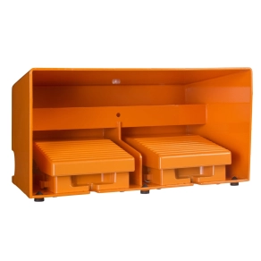 Schneider Electric Harmony XPE - XPER3110D - lábkapcsoló, 2 pedálos, 1 fokozatú, 2x 1NO+2NC, védőtetővel, fém, narancssárga