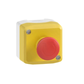 Schneider Electric Harmony XALK - XALK178F - tokozott vészgomb, sárga, 1 piros gombafejű nyomógomb, forgatásra kioldó, 2NC, felirat nélkül