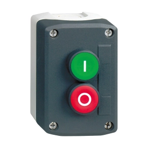Schneider Electric Harmony XALD - XALD214 - tokozott nyomógomb, 1 kiálló piros - 1 zöld nyomógomb, 1NC+1NO, "I" "O" feliratok