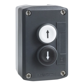 Schneider Electric Harmony XALD - XALD222E - tokozott nyomógomb, 1 fehér - 1 fekete nyomógomb, 2NO+2NC, fel és lefelé mutató nyíl feliratok