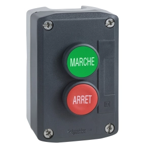 Schneider Electric Harmony XALD - XALD224 - tokozott nyomógomb, 1 piros - 1 zöld nyomógomb, 1NC+1NO, "Marche" "Arrét" feliratok