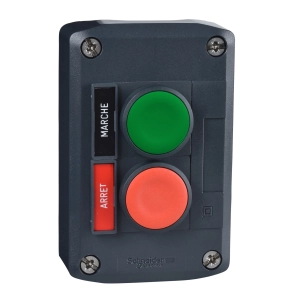 Schneider Electric Harmony XALD - XALD211 - tokozott nyomógomb, 1 piros - 1 zöld nyomógomb, 1NC+1NO, "Marche" "Arrét" felirati címkék