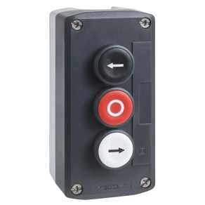 Schneider Electric Harmony XALD - XALD334 - tokozott nyomógomb, 1 fehér - 1 piros - 1 fekete, 2NO+1NC, jobb és bal nyíl, "O" feliratok
