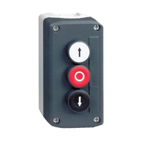 Schneider Electric Harmony XALD - XALD325 - tokozott nyomógomb, 1 fehér - 1 kiálló piros - 1 fekete, 2NO+1NC, fel és le nyíl, "O" feliratok