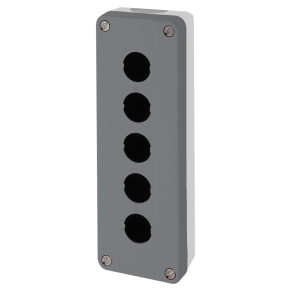 Schneider Electric Harmony XALD – Üres vezérlőállomás, 5 kivágás, 22mm átmérőjű elemekhez, sötétszürke fedéllel, IP66/67/69/69K védettség; XALD05H7