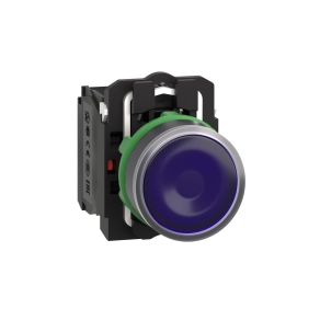 Schneider Electric Harmony XB5 - XB5AW36B5 - komplett műanyag LED világító nyomógomb, Ø22, visszatérő, 1NO+1NC, 24VAC/DC, kék