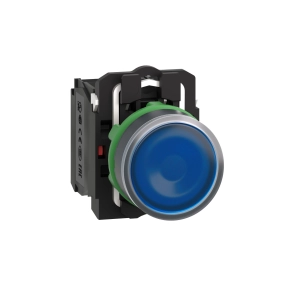Schneider Electric Harmony XB5 - XB5AW36G5 - komplett műanyag LED világító nyomógomb, Ø22, visszatérő, 1NO+1NC, 120VAC, kék