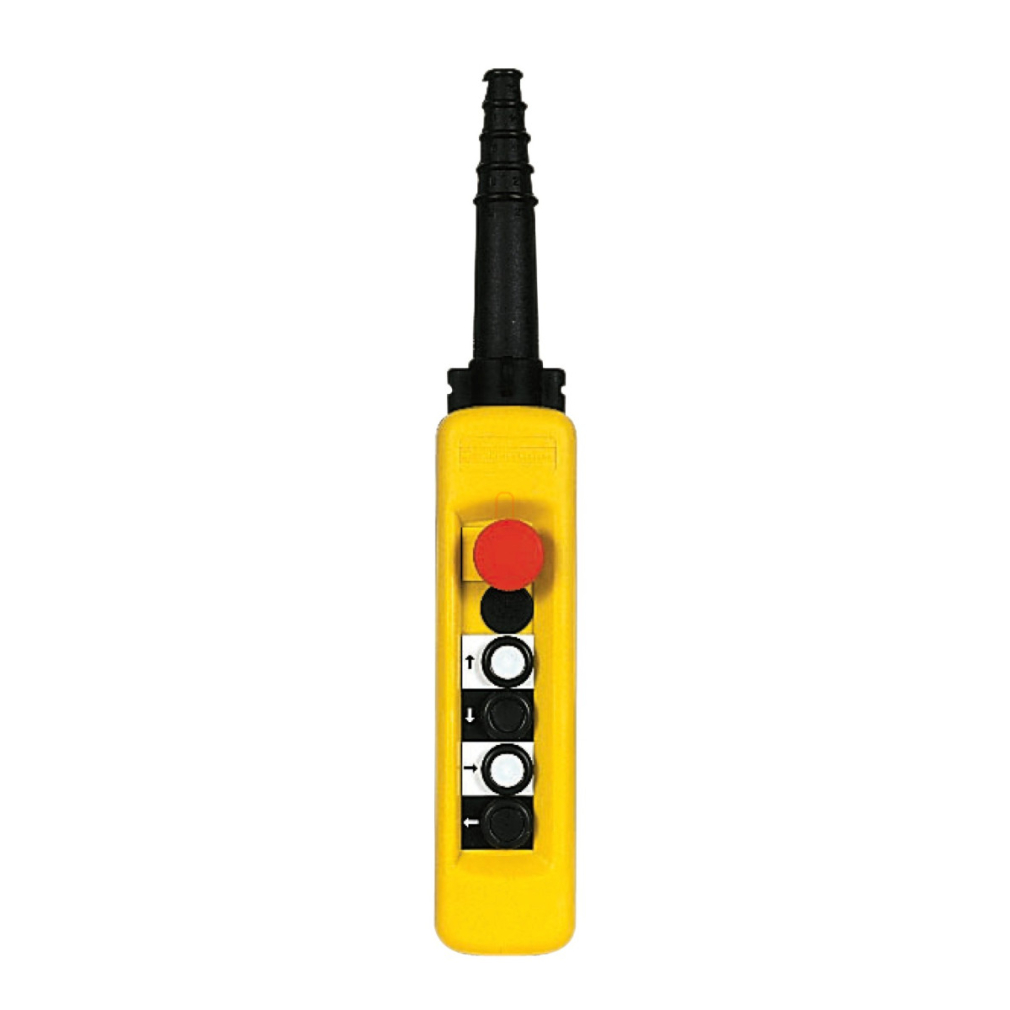 XAC-A4713 4 nyomógomb, páronként mechanikus retesz, NO érintkező, +vészgomb (NC) Schneider