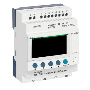   Schneider Electric Zelio Logic - SR2B122BD - programozható relé, kompakt, LCD kijelző, 4 DI + 4 DI/AI, 4 DO tranzisztoros, belső órával, 24 VDC