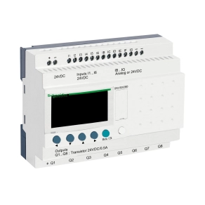 Schneider Electric Zelio Logic - SR2B202BD - programozható relé, kompakt, LCD kijelző, 6 DI + 6 DI/AI, 8 DO tranziszoros, belső órával, 24 VDC