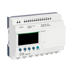 Schneider Electric Zelio Logic - SR2B201JD - programozható relé, kompakt, LCD kijelző, 6 DI + 6 DI/AI, 8 DO relés, belső órával, 12 VDC