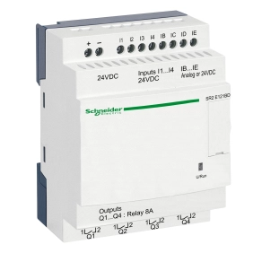 Schneider Electric Zelio Logic - SR2E121BD - programozható relé, kompakt, kijelző nélkül, 4 DI + 4DI/AI, 4 DO relés, belső órával, 24 VDC