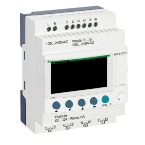   Schneider Electric Zelio Logic - SR3B101FU - programozható relé, bővíthető, LCD kijelző, 6 DI, 4 DO relés, belső órával, 230 VAC