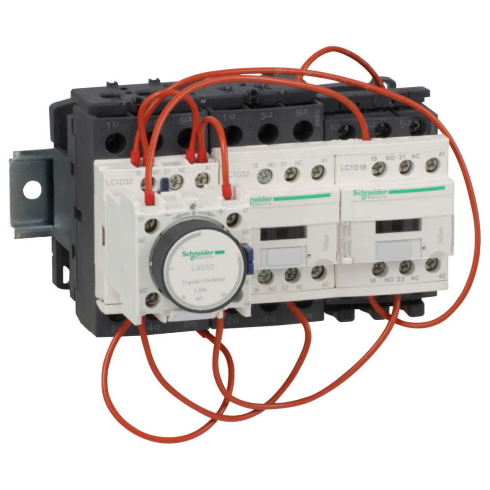 LC3-D32AB7 25kW (400V), csillag-delta indító mechanikus retesszel, szerelőlapon Schneider