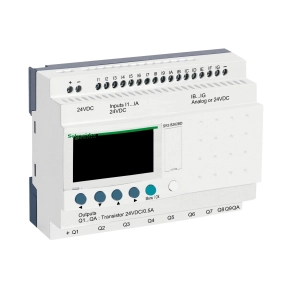 Schneider Electric Zelio Logic - SR3B262BD - programozható relé, bővíthető, LCD kijelző, 10 DI + 6 DI/AI,10 DO tranzisztoros, belső órával, 24 VDC