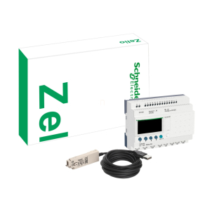   Schneider Electric Zelio Logic - SR3PACK2BD - komplett fejlesztői készlet, 26 I/O LCD 24 VDC (SR3B261BD + Zelio Soft 2 szoftver + programozó kábel) 