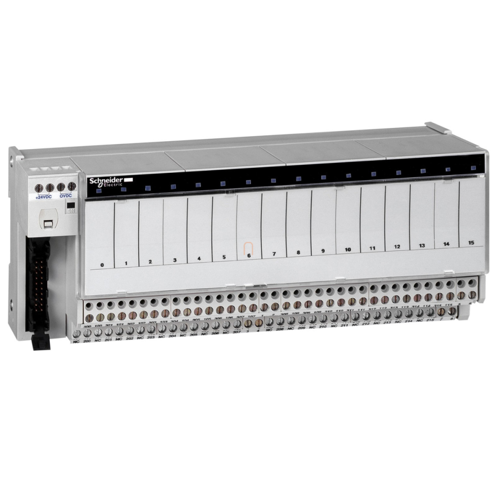 Modicon ABE7 elosztóblokk, 10 mm 1NO EMR relés, 4A, 16ki digitális csatorna, ABR7S21 relével ABE7R16T210 Schneider