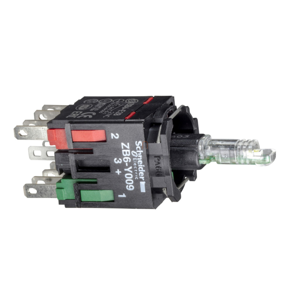 ZB6-ZB35B  LED-es világító nyomógomb aljzat, zöld, N/O+N/C Schneider